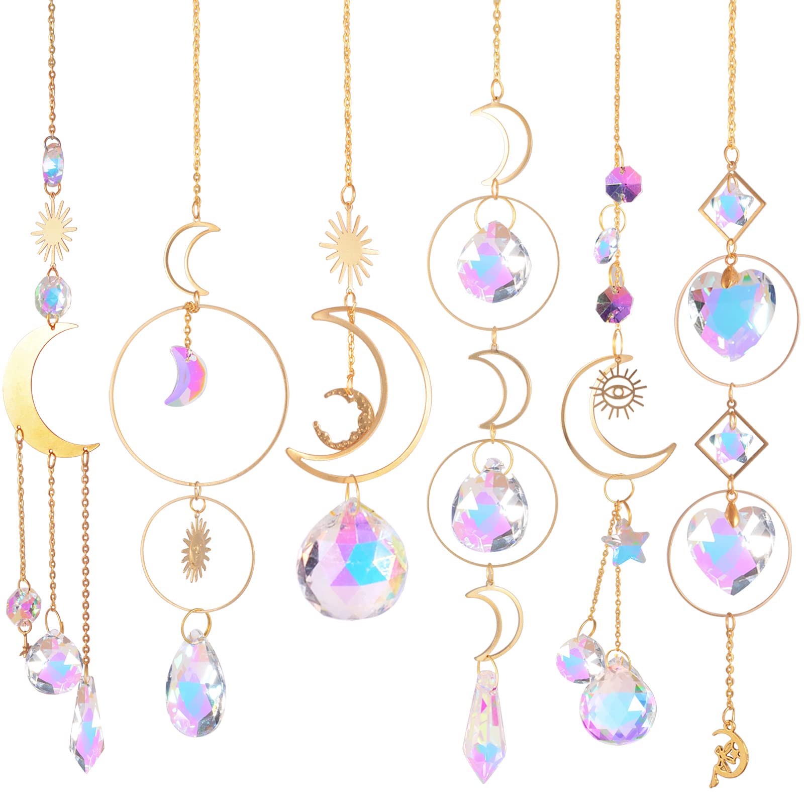 6Pieces Colorful Crystals Suncatcher Hanging Sun Catcher with Chain Pendant Ornament Crystal Balls for Window Home Garden Christmas Day Party Wedding Decoration
